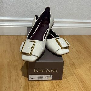 Franco Sarto Women's White Flats with Gold Buckle